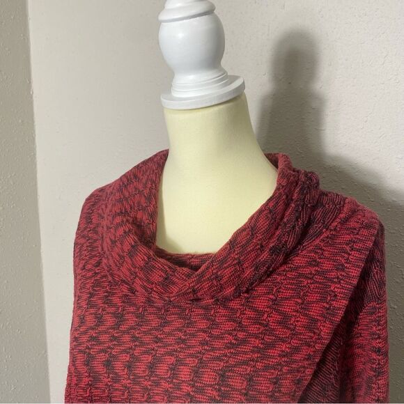 Habitat Red & Black Cowl Neck Front Overlay Wrap Tunic Sweater Women's Size M - Picture 13 of 15